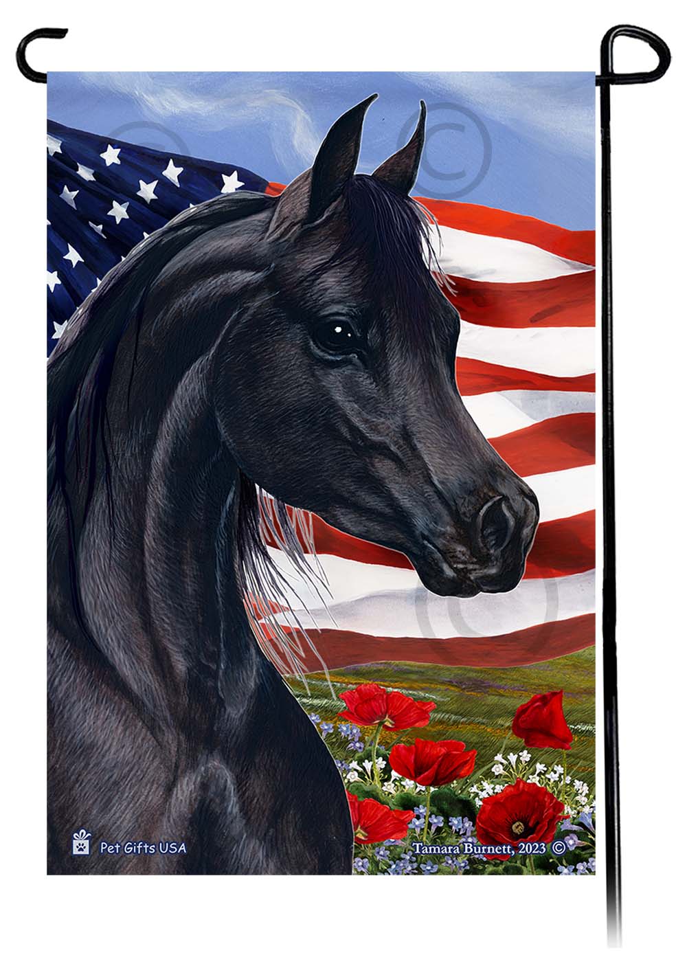 Arabian Horse Patriotic Flowers - Garden Flag