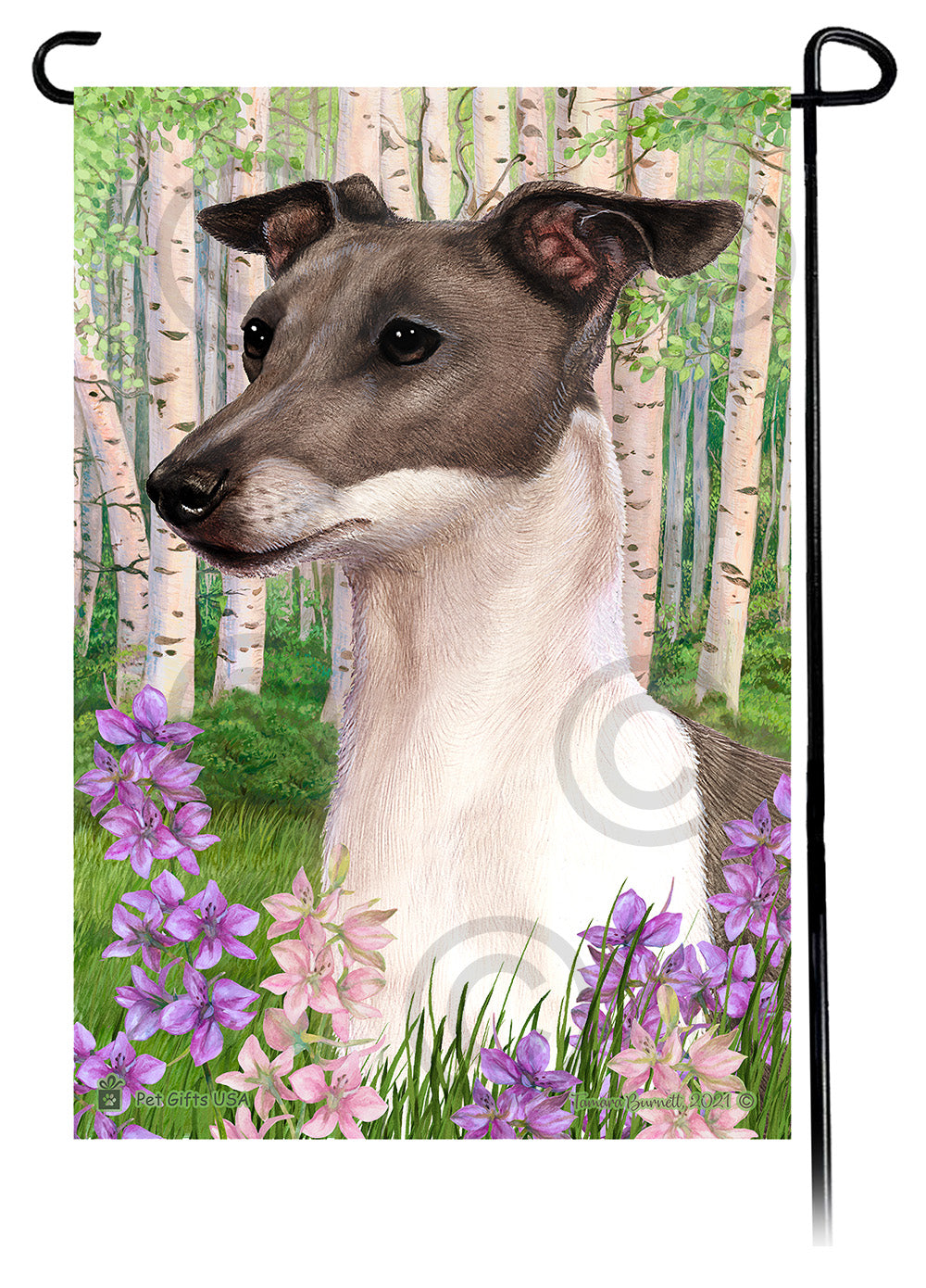 Italian Greyhound Spring Flowers - Garden Flag