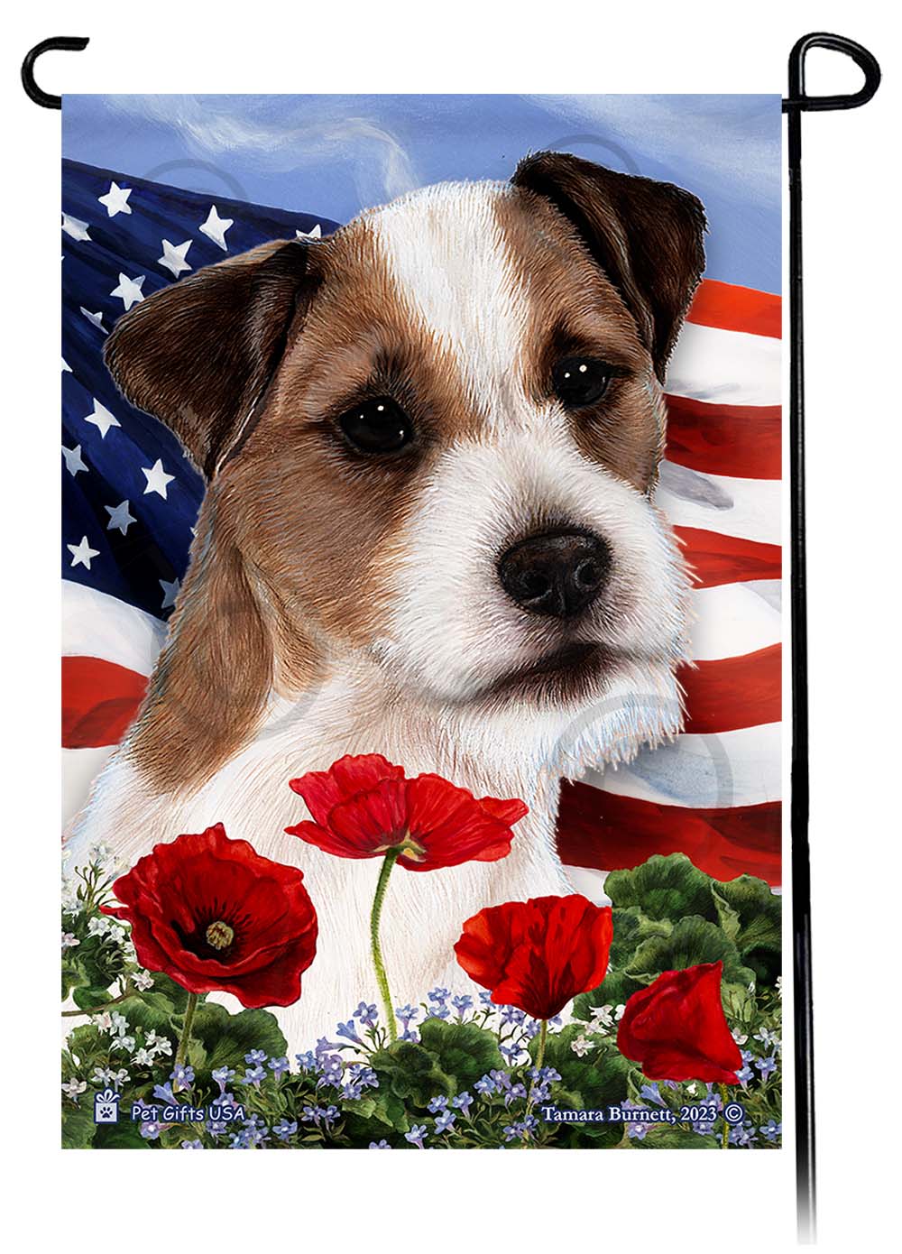 Jack Russell Terrier Patriotic Flowers - Garden Flag