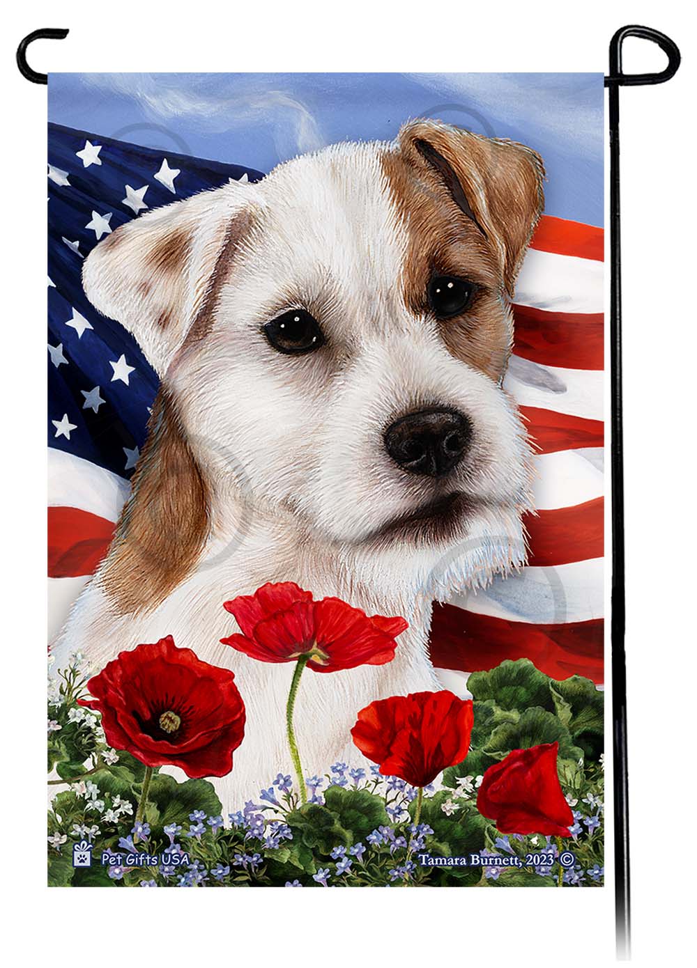 Jack Russell Terrier Patriotic Flowers - Garden Flag