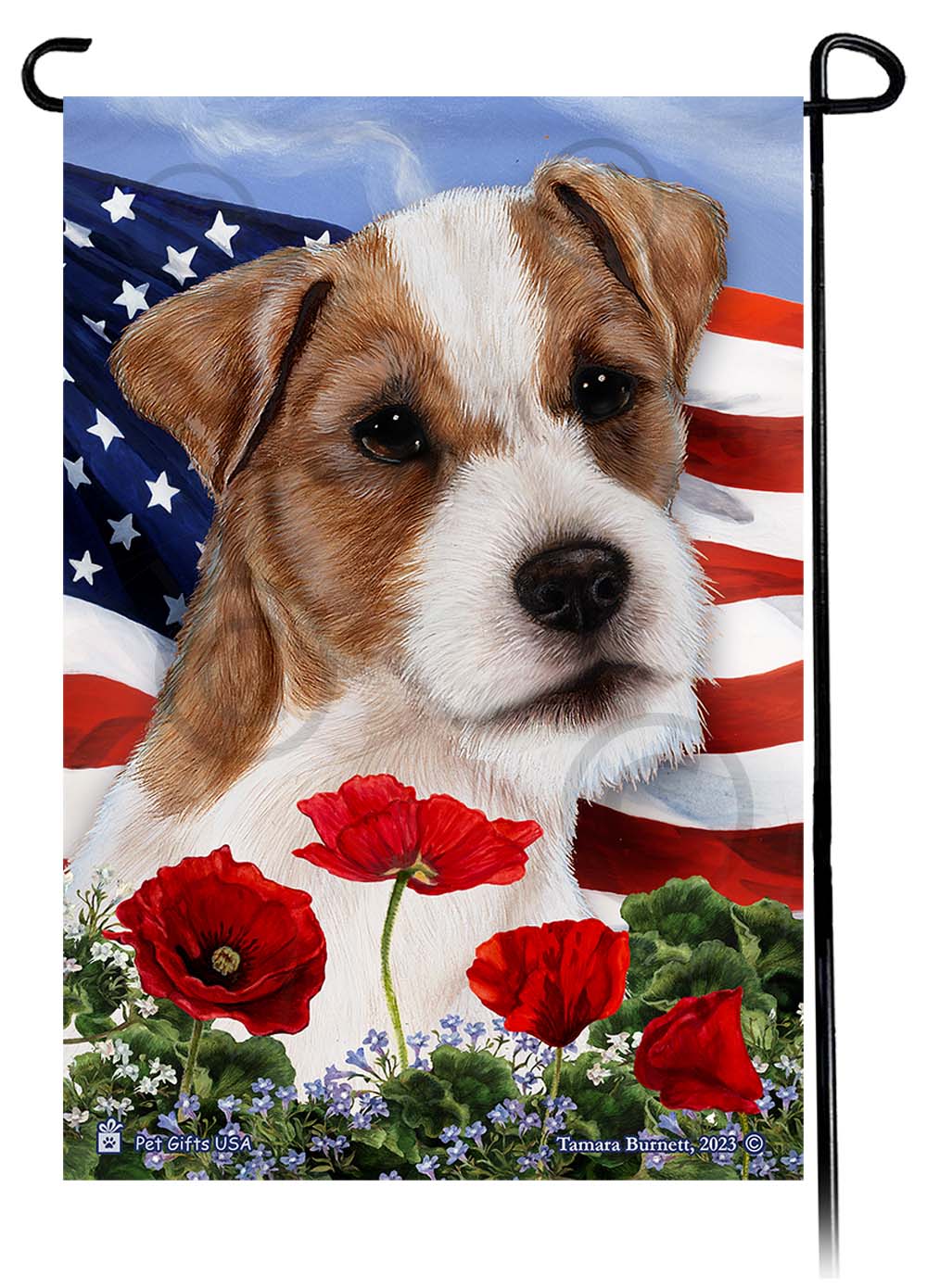 Jack Russell Terrier Patriotic Flowers - Garden Flag