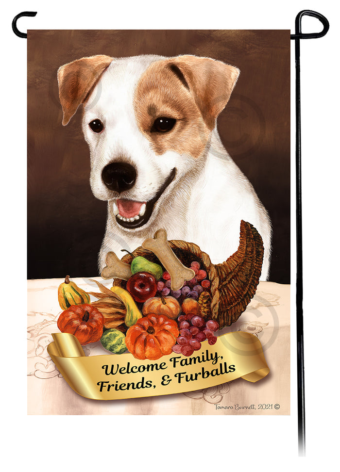 Black & White Shorthair Cat Thanksgiving Garden Flags