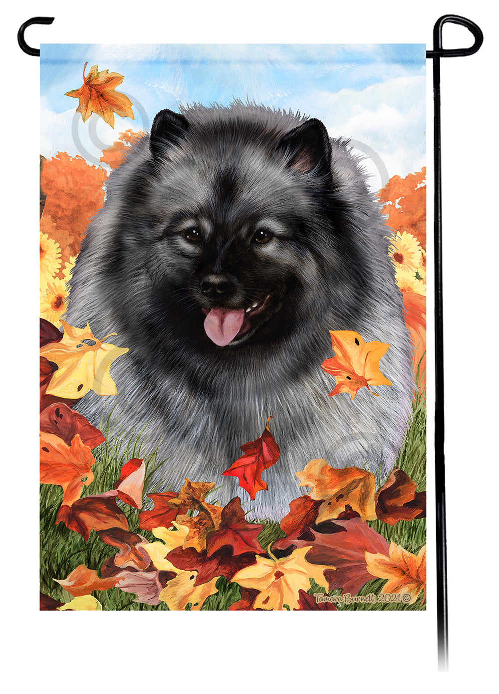 Keeshond Falling Leaves Garden Flags