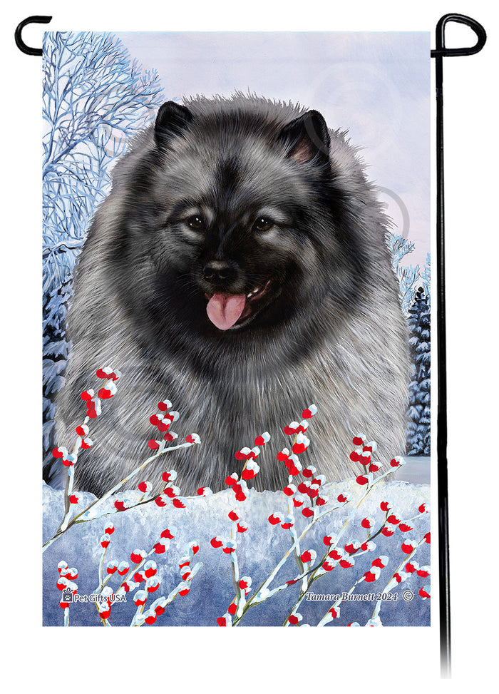 Keeshond Winterberries Garden Flags