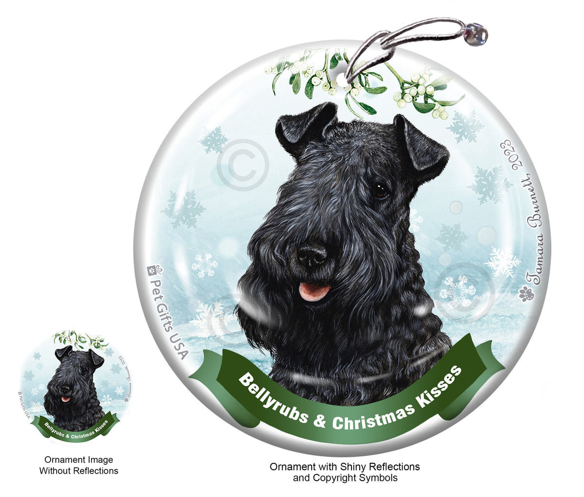 Kerry Blue Terrier Bellyrubs and Christmas Kisses Ornament