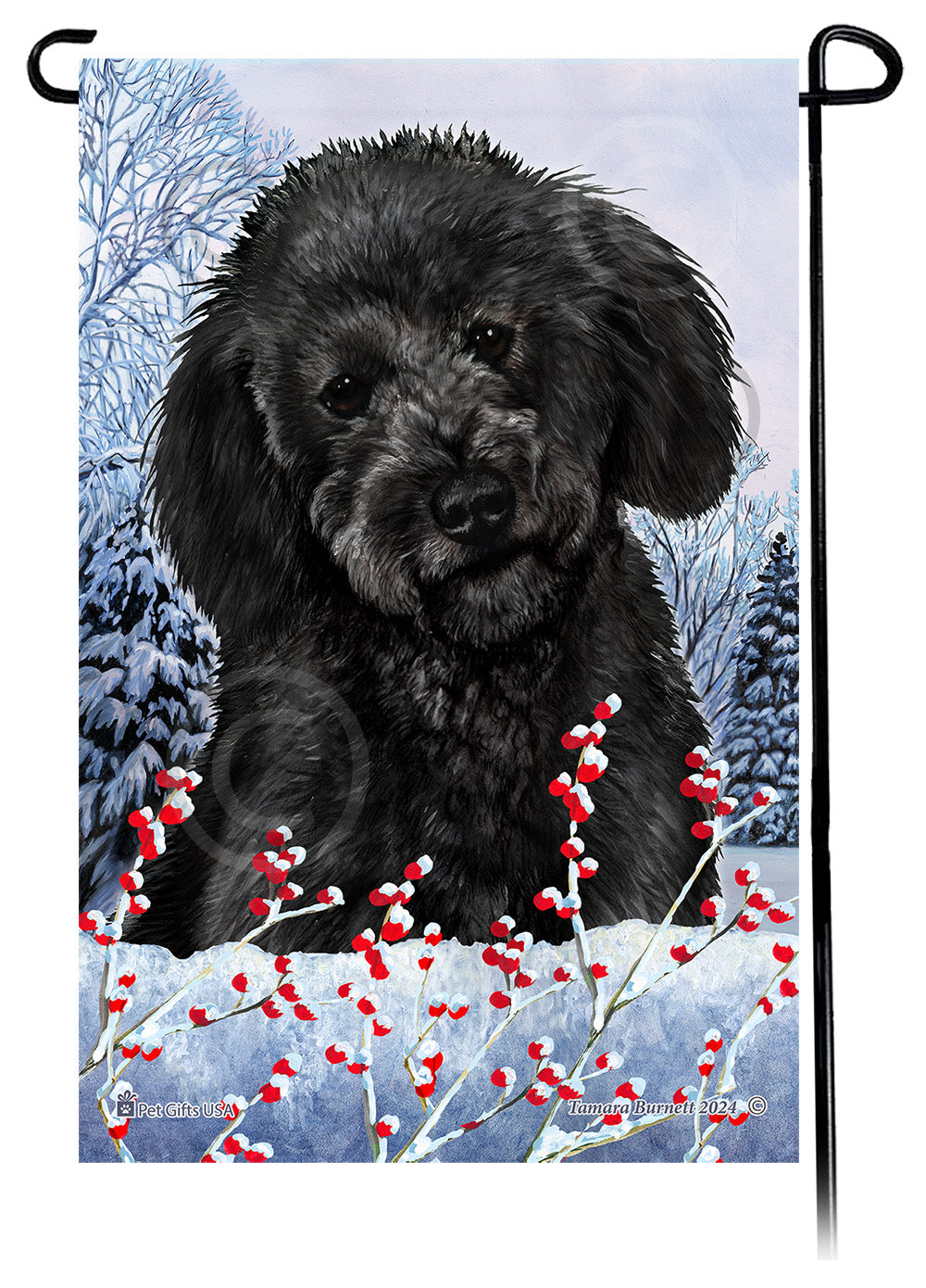 Labradoodle Winterberries - Garden Flag