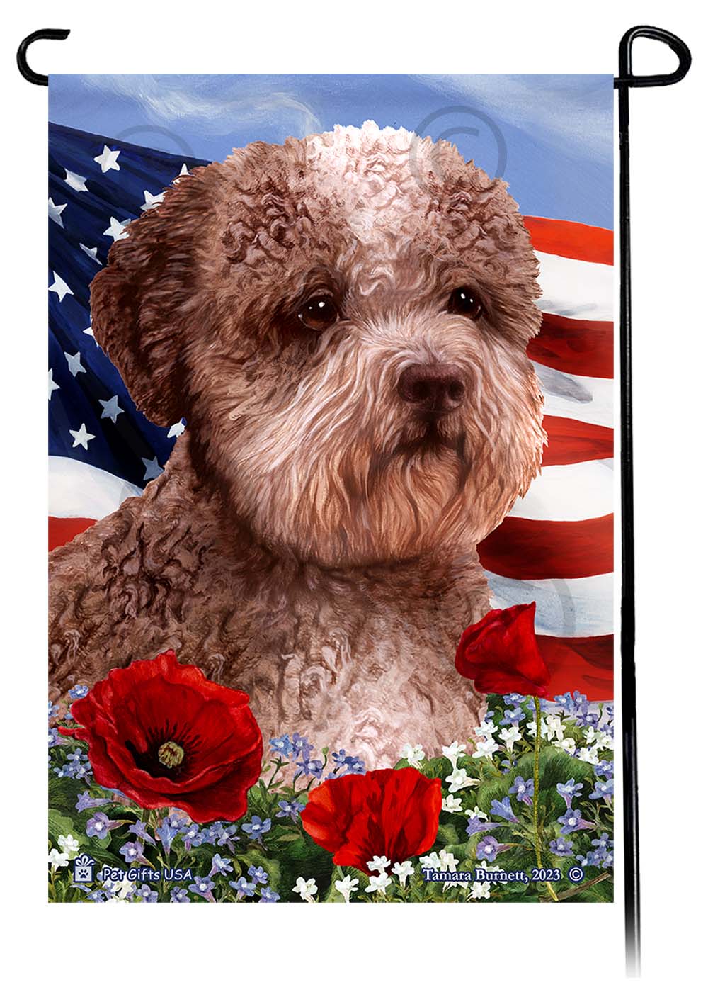 Lagotto Romagnolo Patriotic Flowers - Garden Flag
