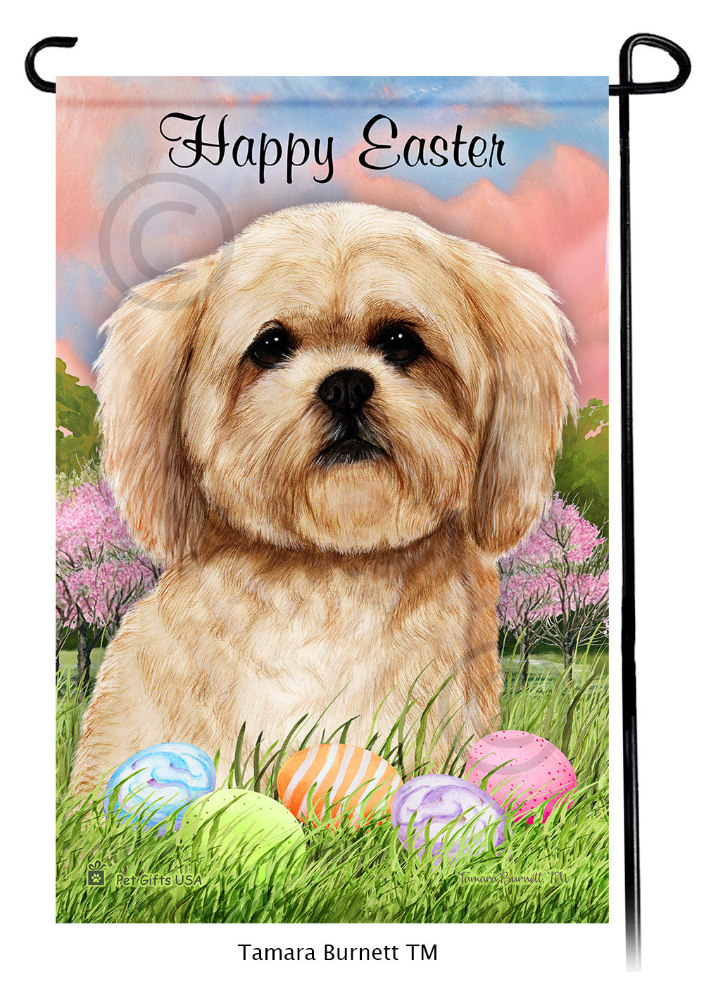 Lhasa Apso Happy Easter - Garden Flag