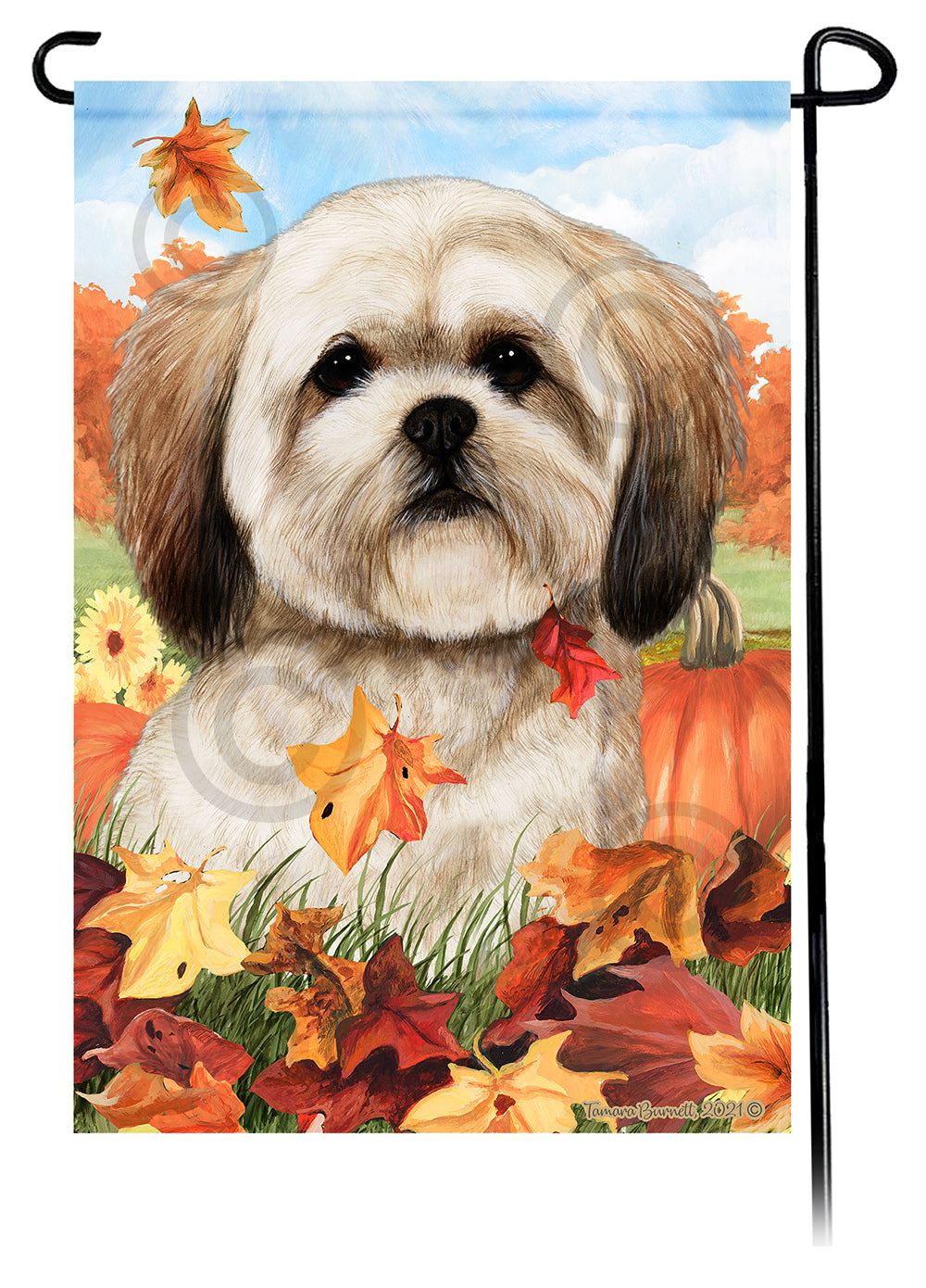 Lhasa Apso Falling Leaves - Garden Flag
