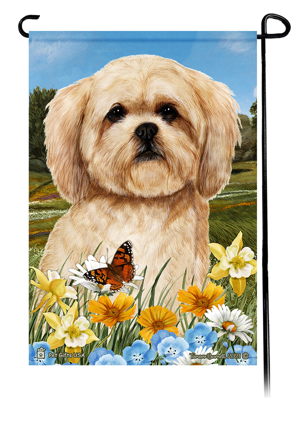 Lhasa Apso Summer Flowers - Garden Flag