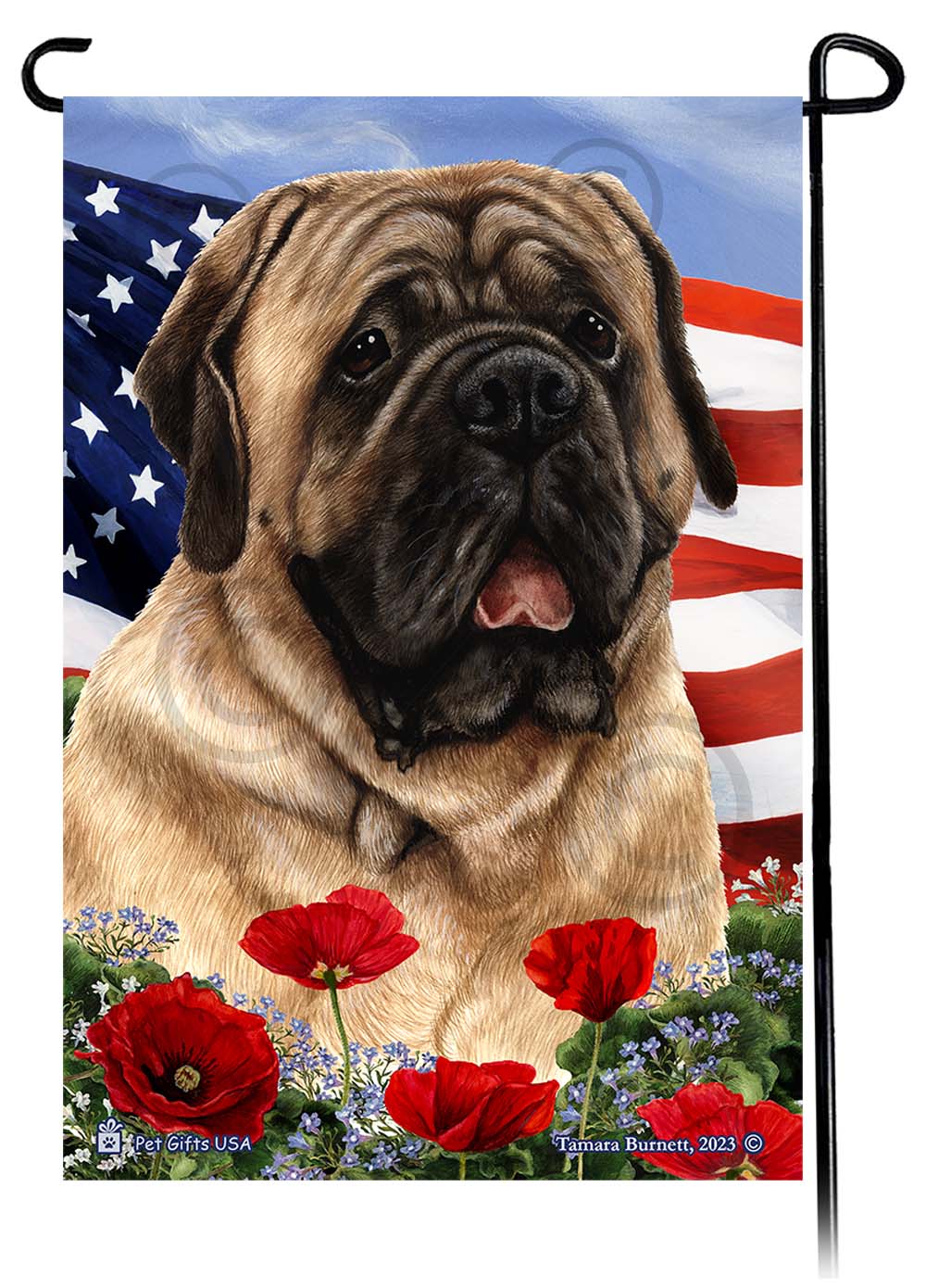 Mastiff Patriotic Flowers Garden Flags