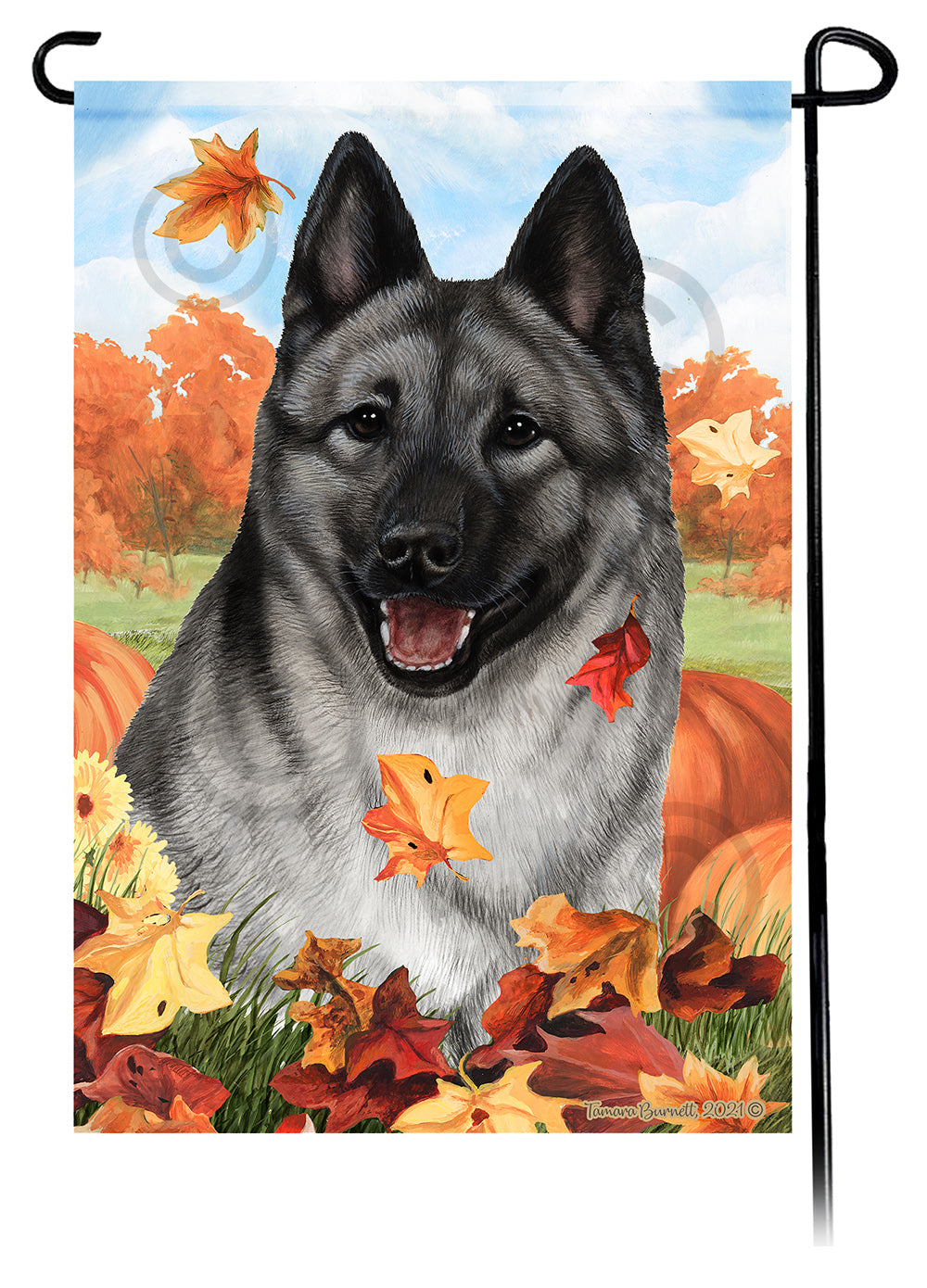 Norwegian Elkhound Falling Leaves Garden Flags