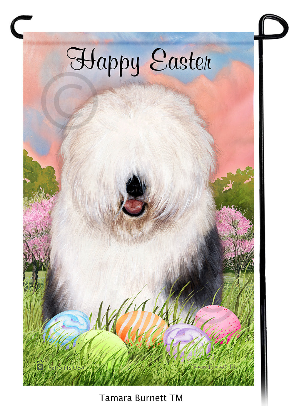 Old English Sheepdog Happy Easter Garden Flags