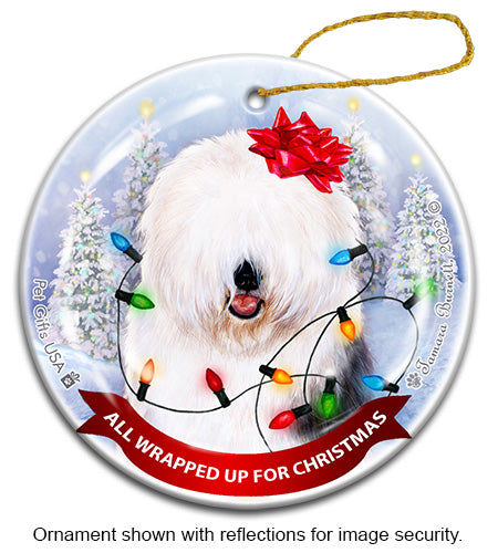 Old English Sheepdog All Wrapped Up Ornament
