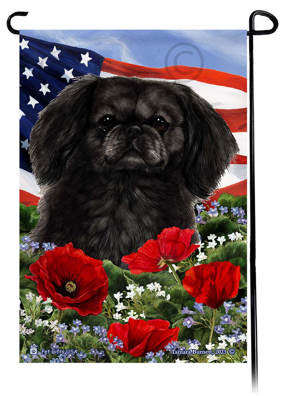 Pekingese Patriotic Flowers Garden Flags