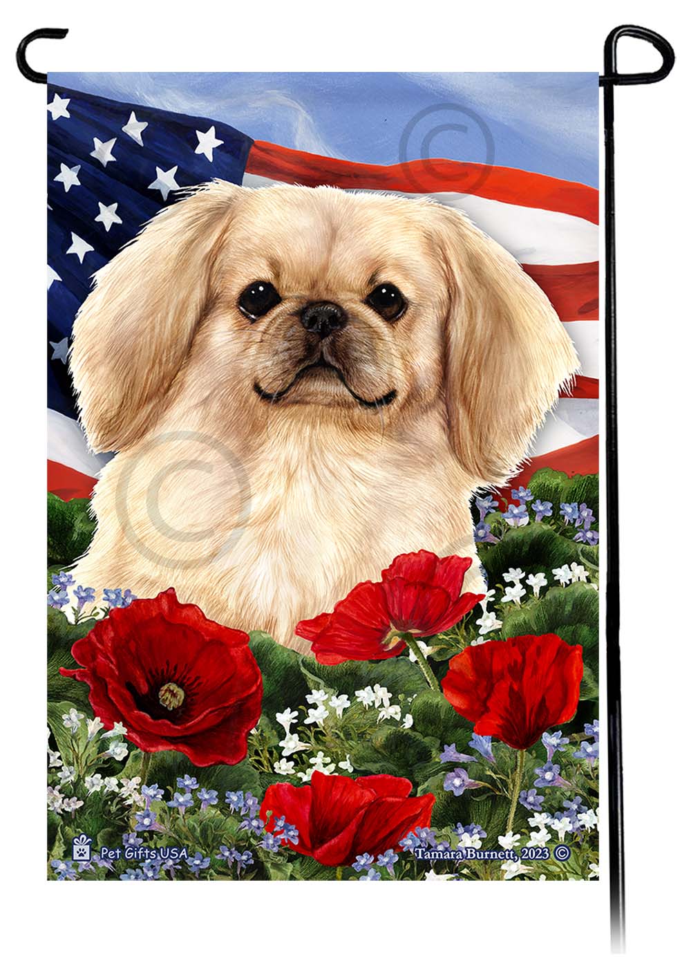 Pekingese Patriotic Flowers - Garden Flag