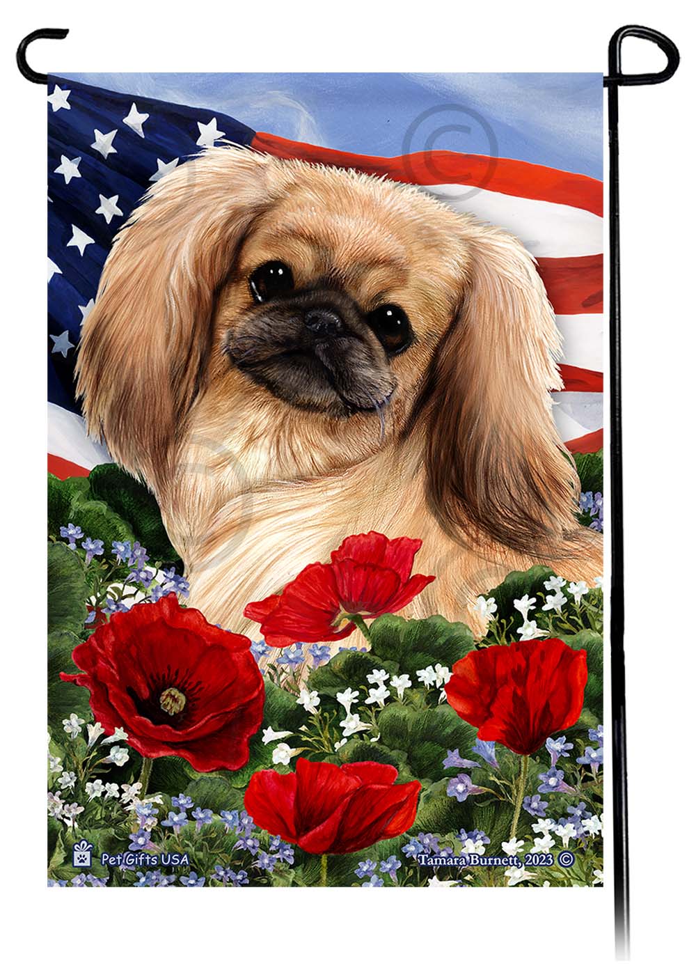 Pekingese Patriotic Flowers - Garden Flag