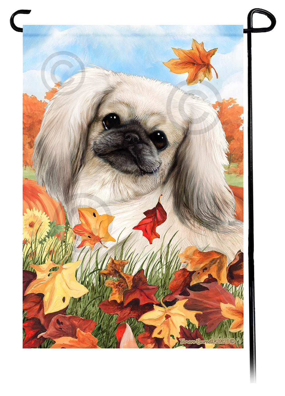 Pekingese Falling Leaves - Garden Flag