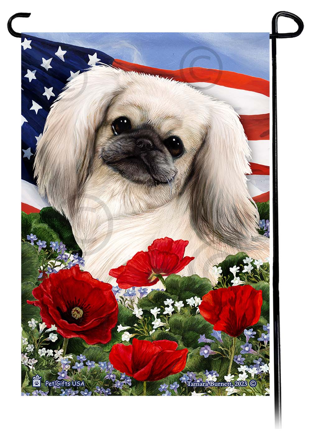 Pekingese Patriotic Flowers - Garden Flag