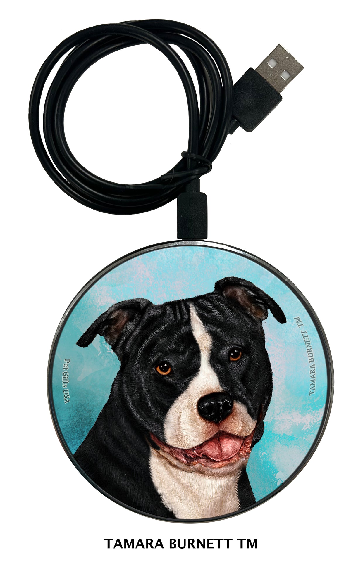 Pit Bull Black and White Uncropped Zoomies Wireless Charger