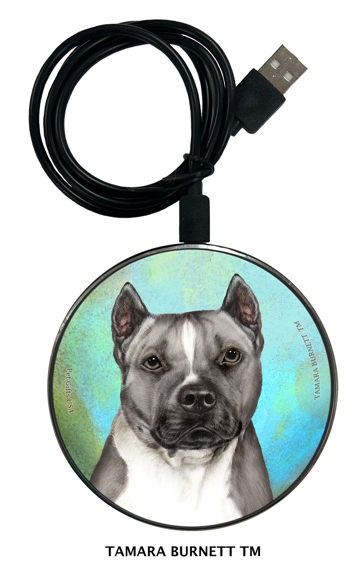 Pit Bull Blue and White Cropped Zoomies Wireless Charger