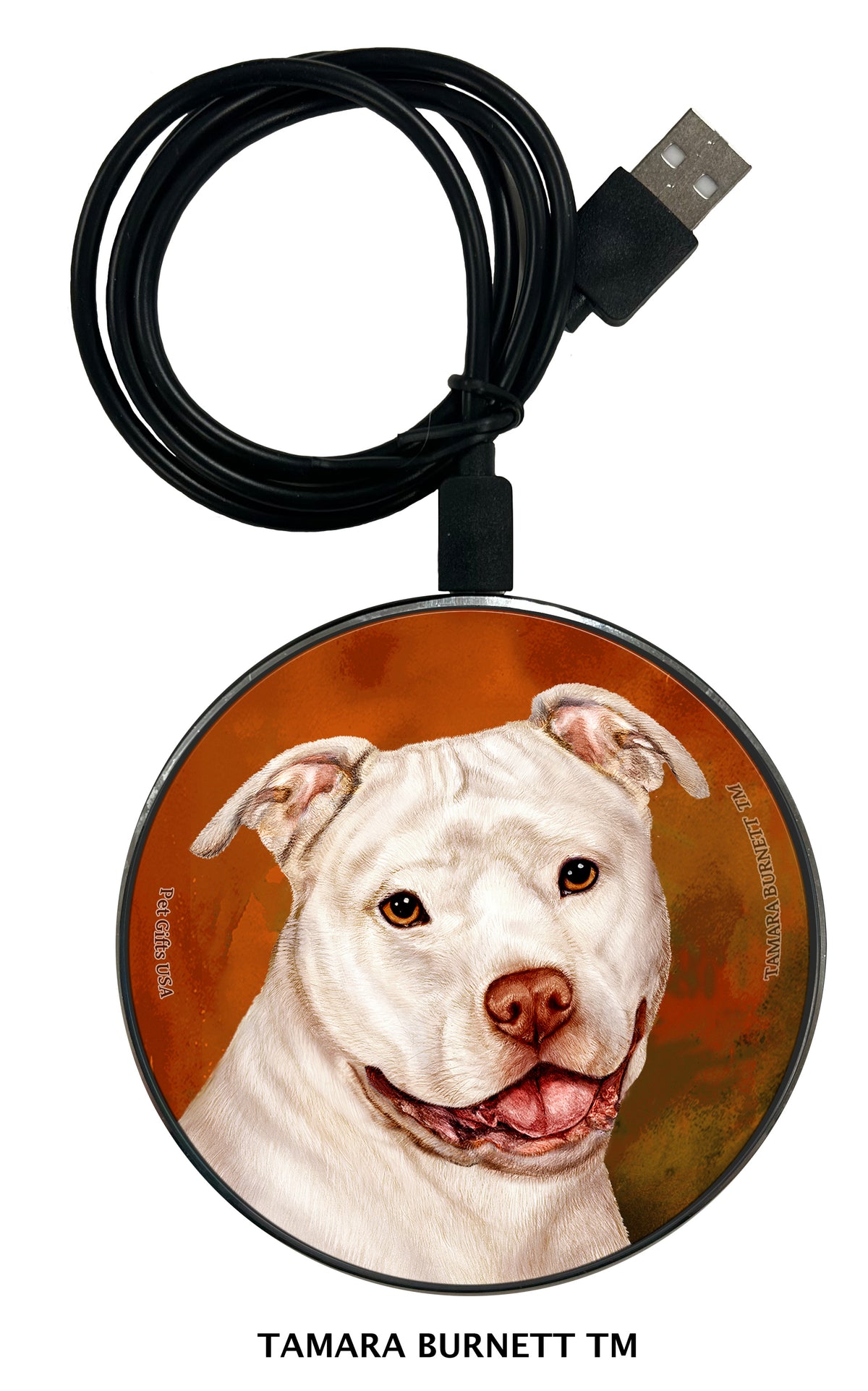Pit Bull White Uncropped Zoomies Wireless Charger