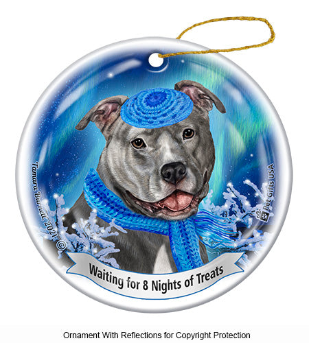Pit Bull Uncropped Blue Ornament