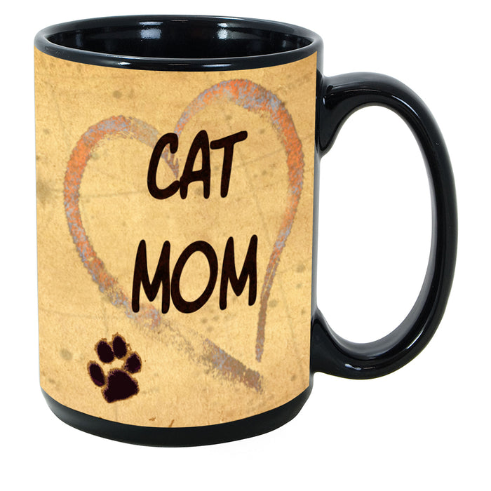 Cat Mom Mug - Paw Marks On My Heart Mugs 15 oz