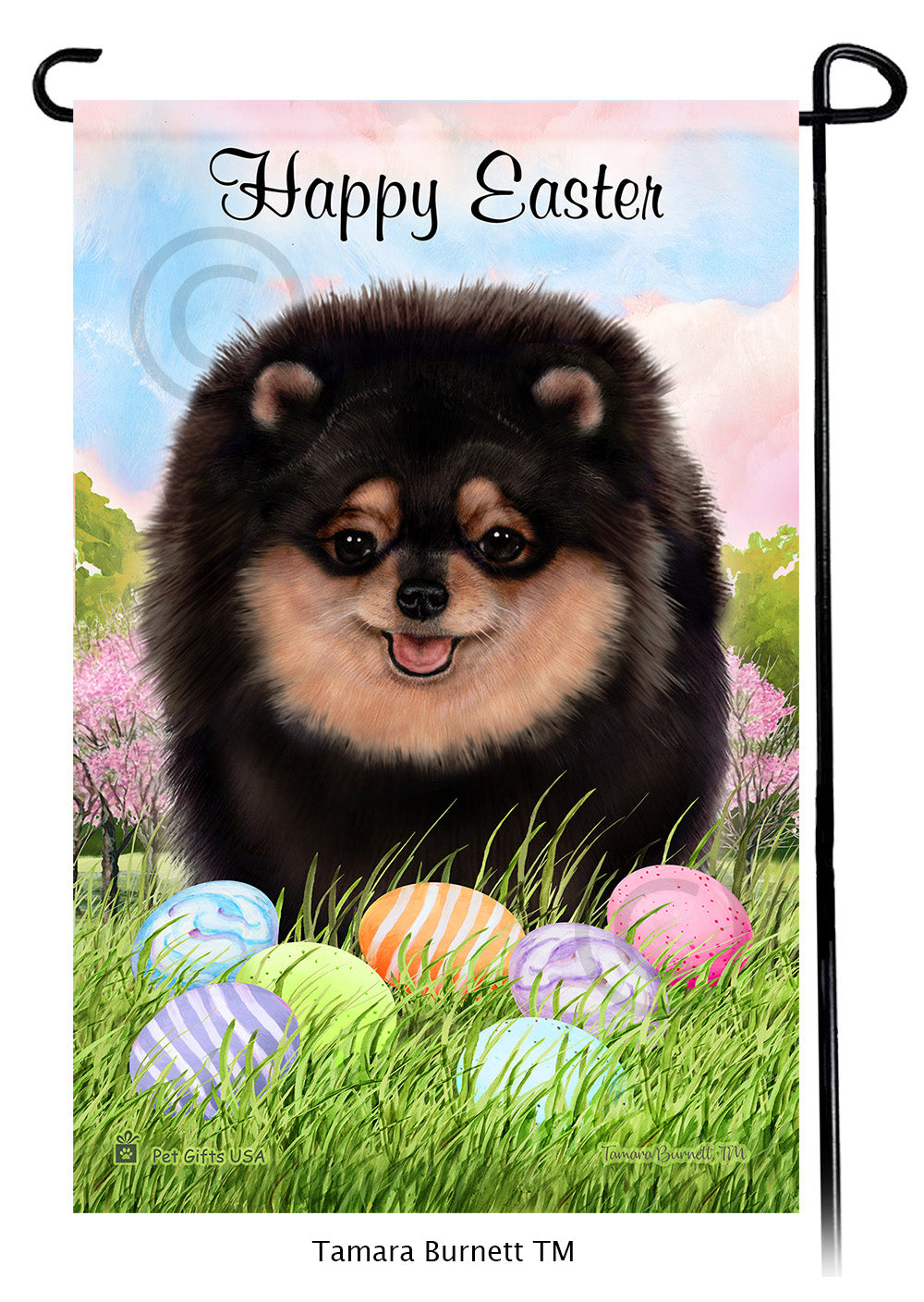 Pomeranian Happy Easter - Garden Flag