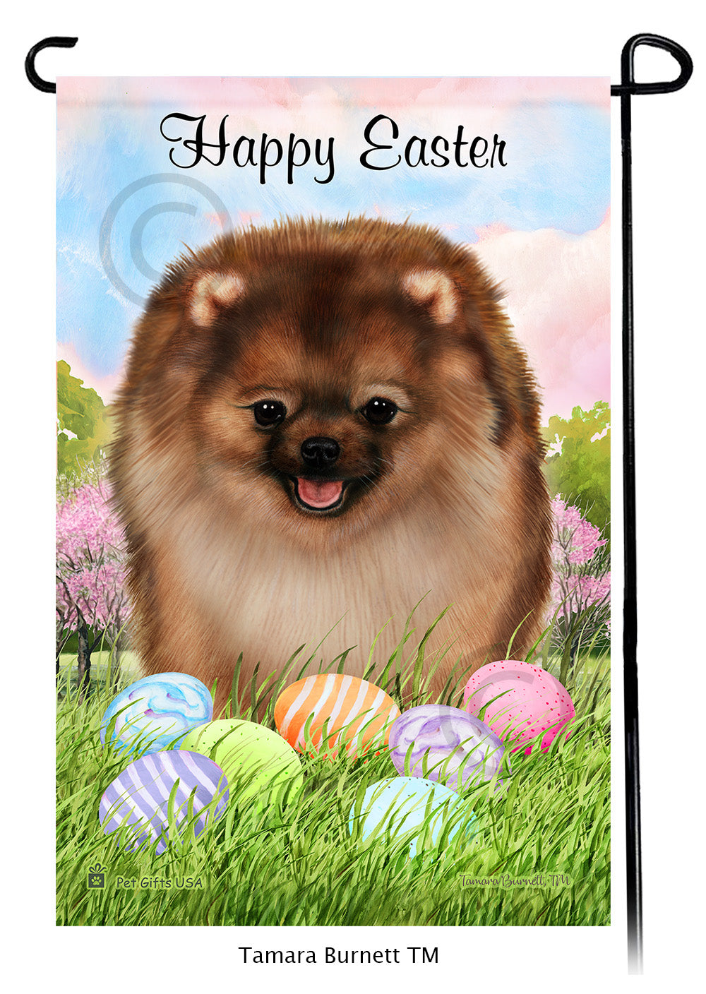 Pomeranian Happy Easter - Garden Flag
