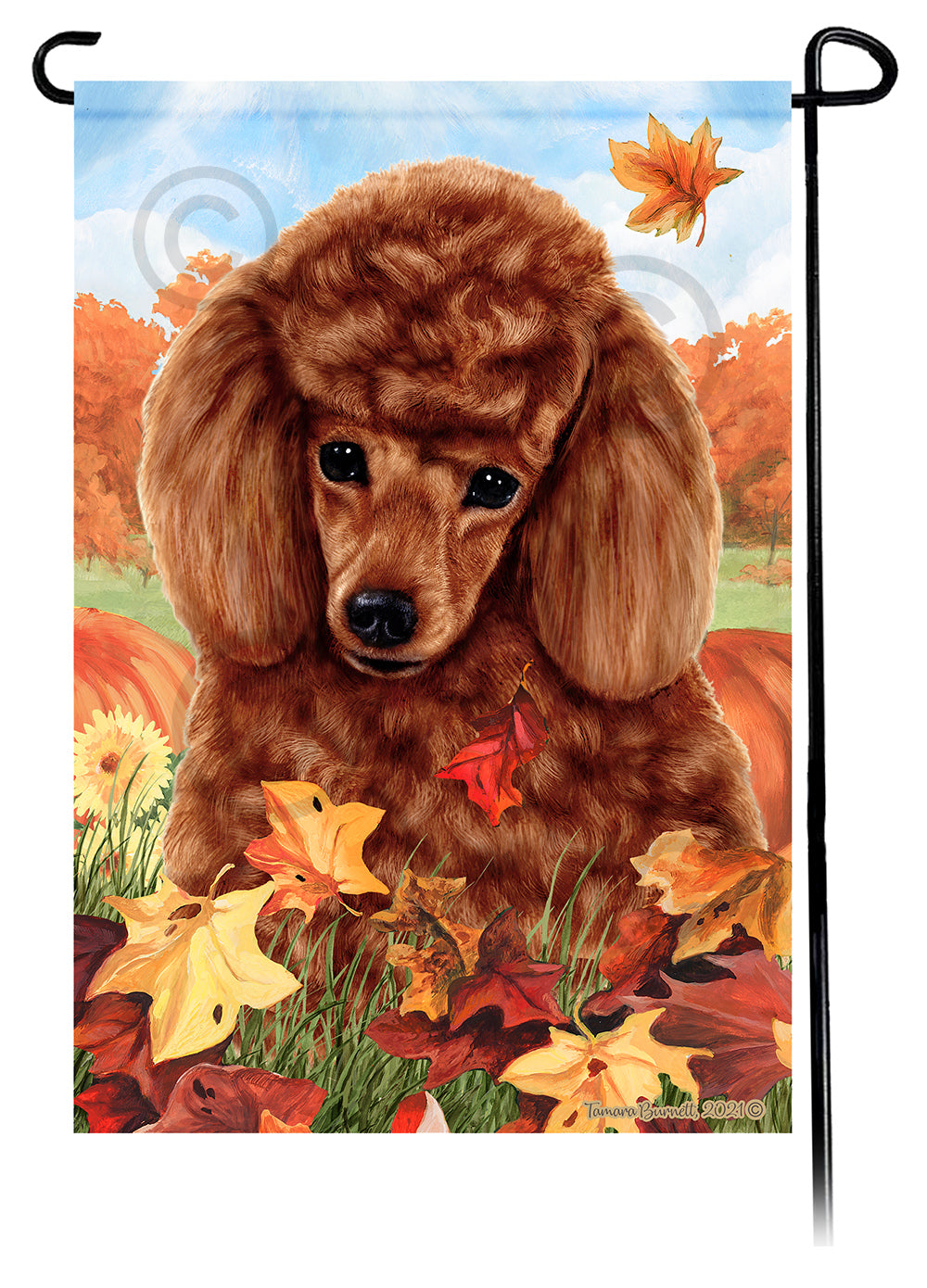 Poodle Falling Leaves - Garden Flag