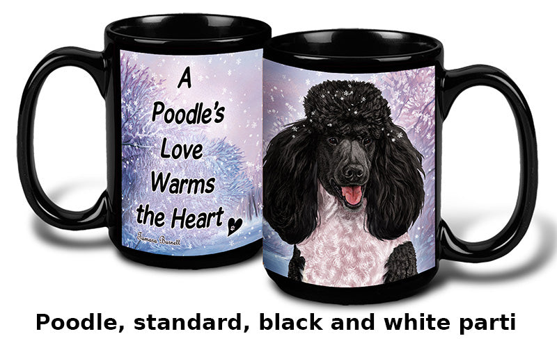 Poodle Standard Black and White Parti Winter Mug 15 oz