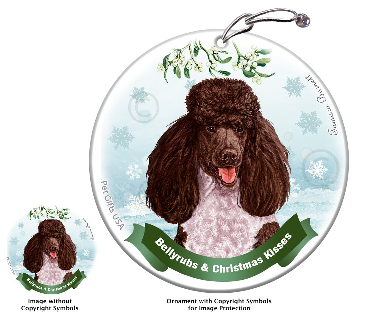Poodle Standard Chocolate and White Parti Ornament