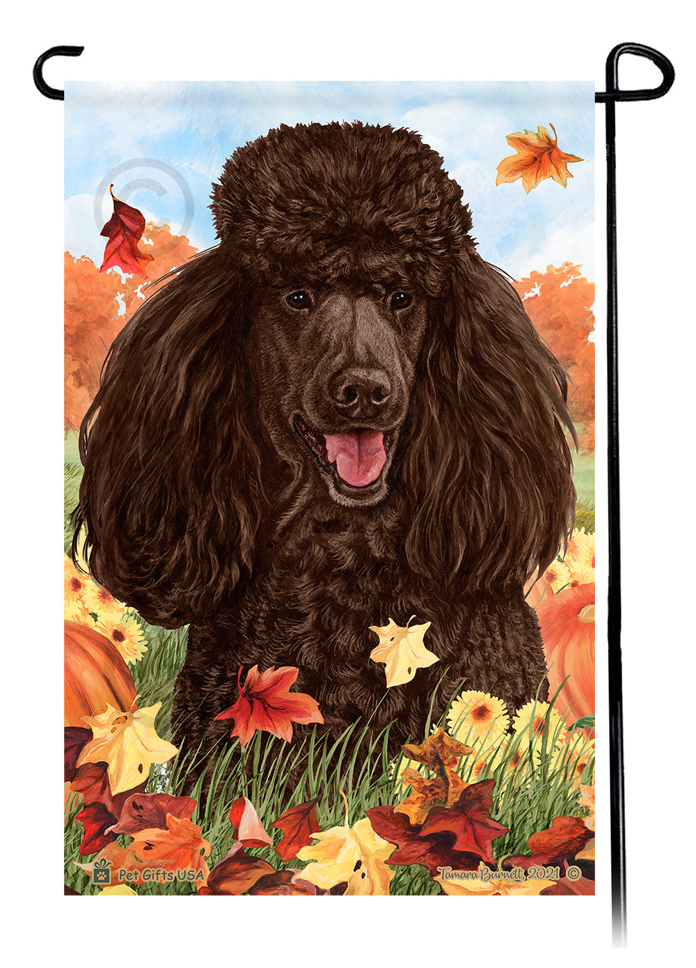 Poodle Falling Leaves - Garden Flag