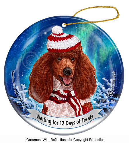 Poodle Standard Red and White Parti Ornament