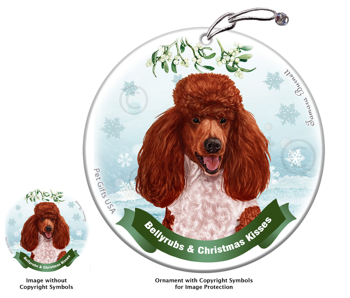 Poodle Standard Red and White Parti Ornament