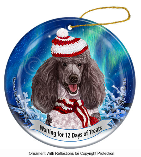 Poodle Standard Silver and White Ornament