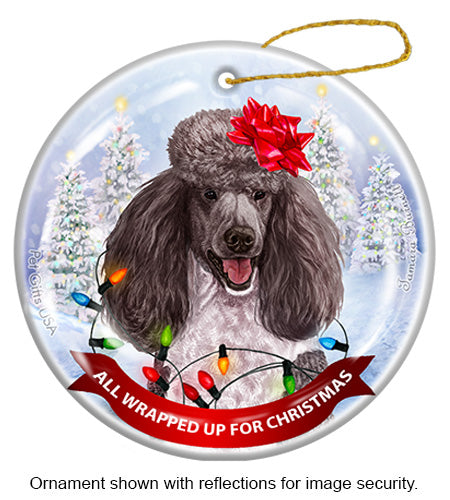 Poodle Standard Silver and White Ornament
