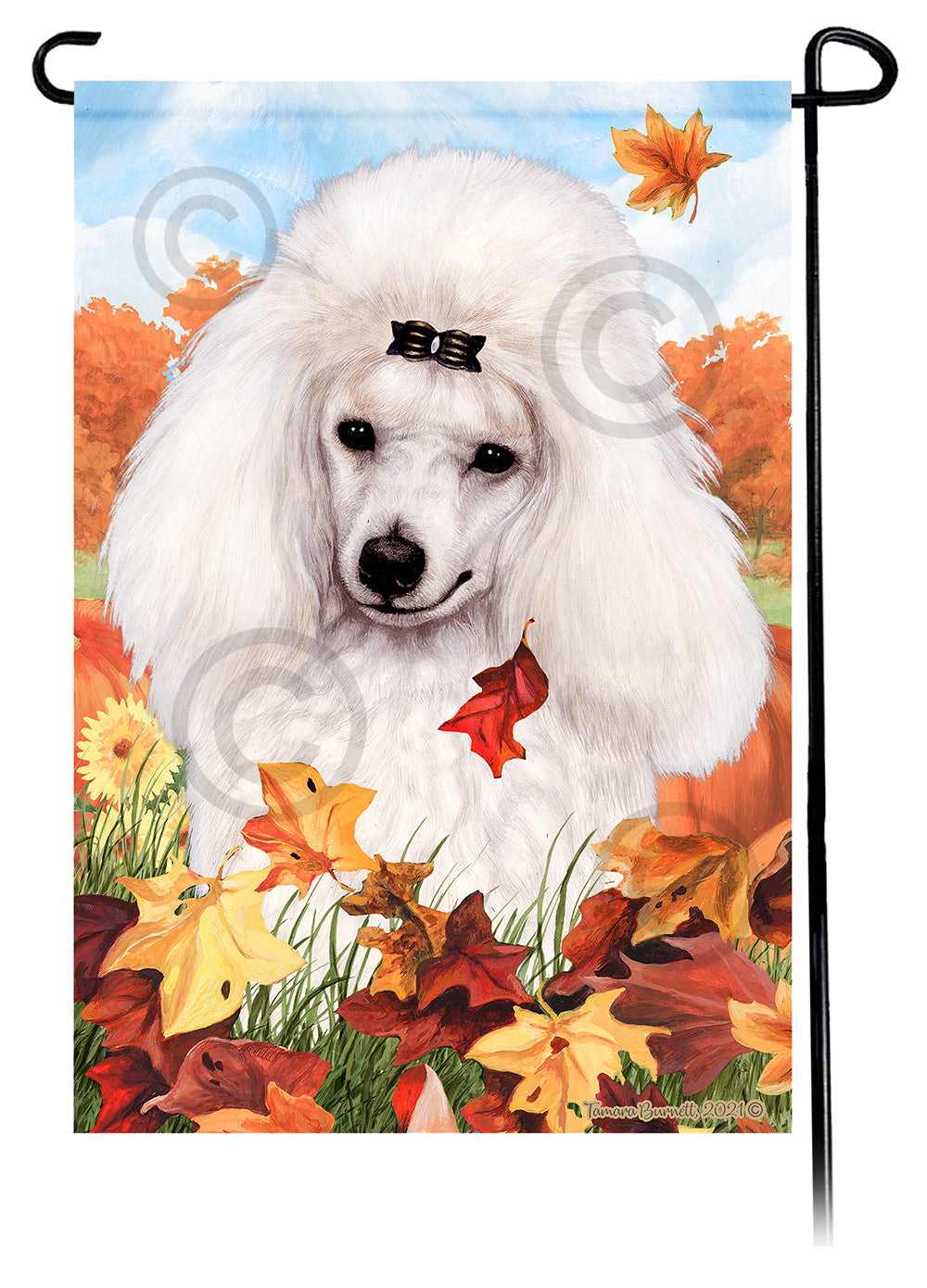 Poodle Falling Leaves - Garden Flag