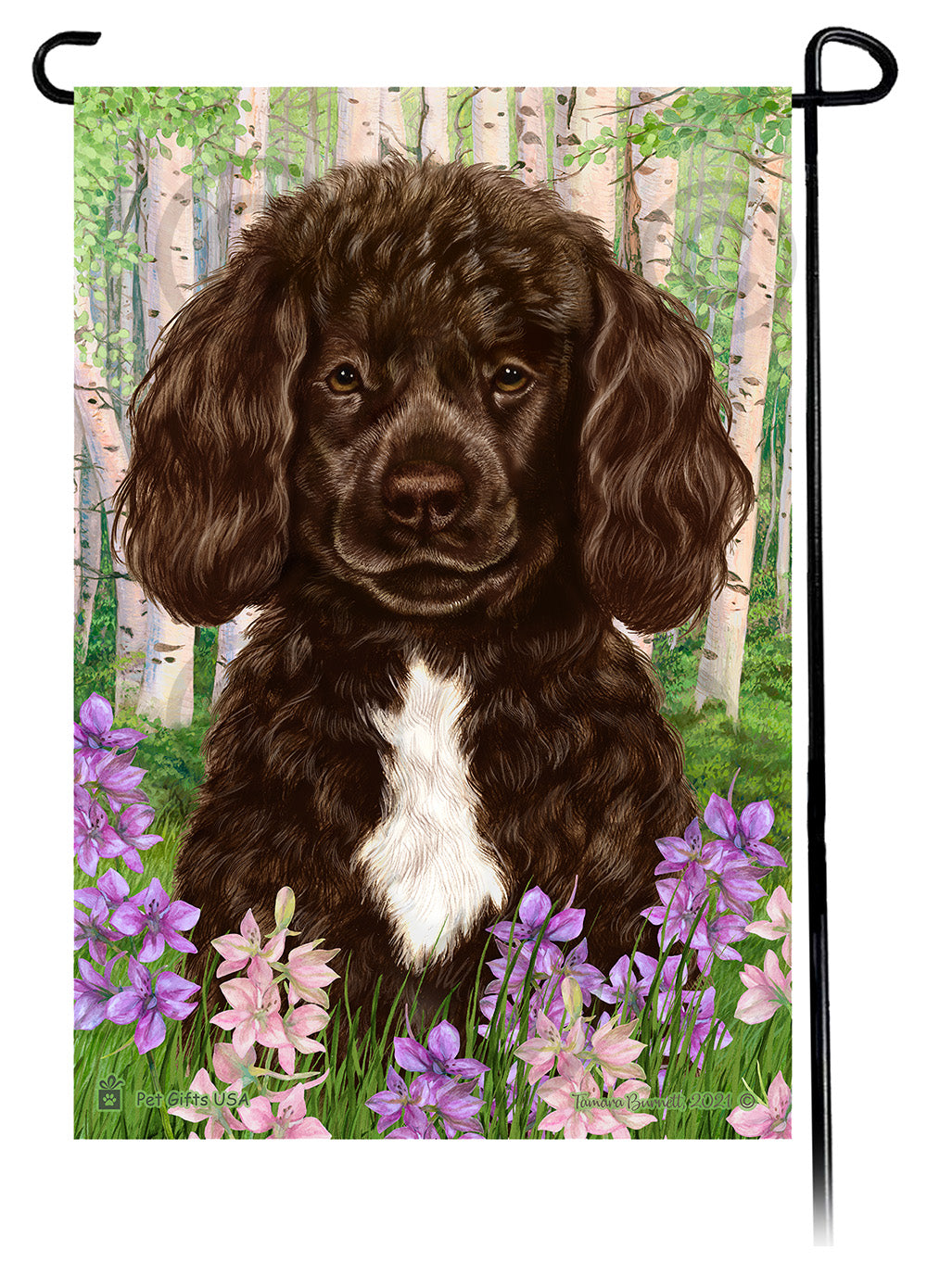 Portuguese Water Dog Spring Flowers - Garden Flag