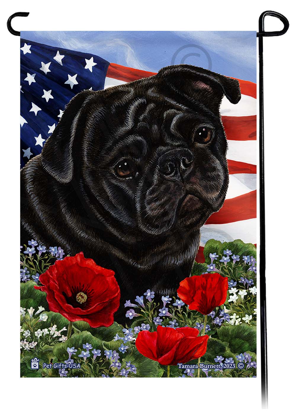 Pug Patriotic Flowers Garden Flags