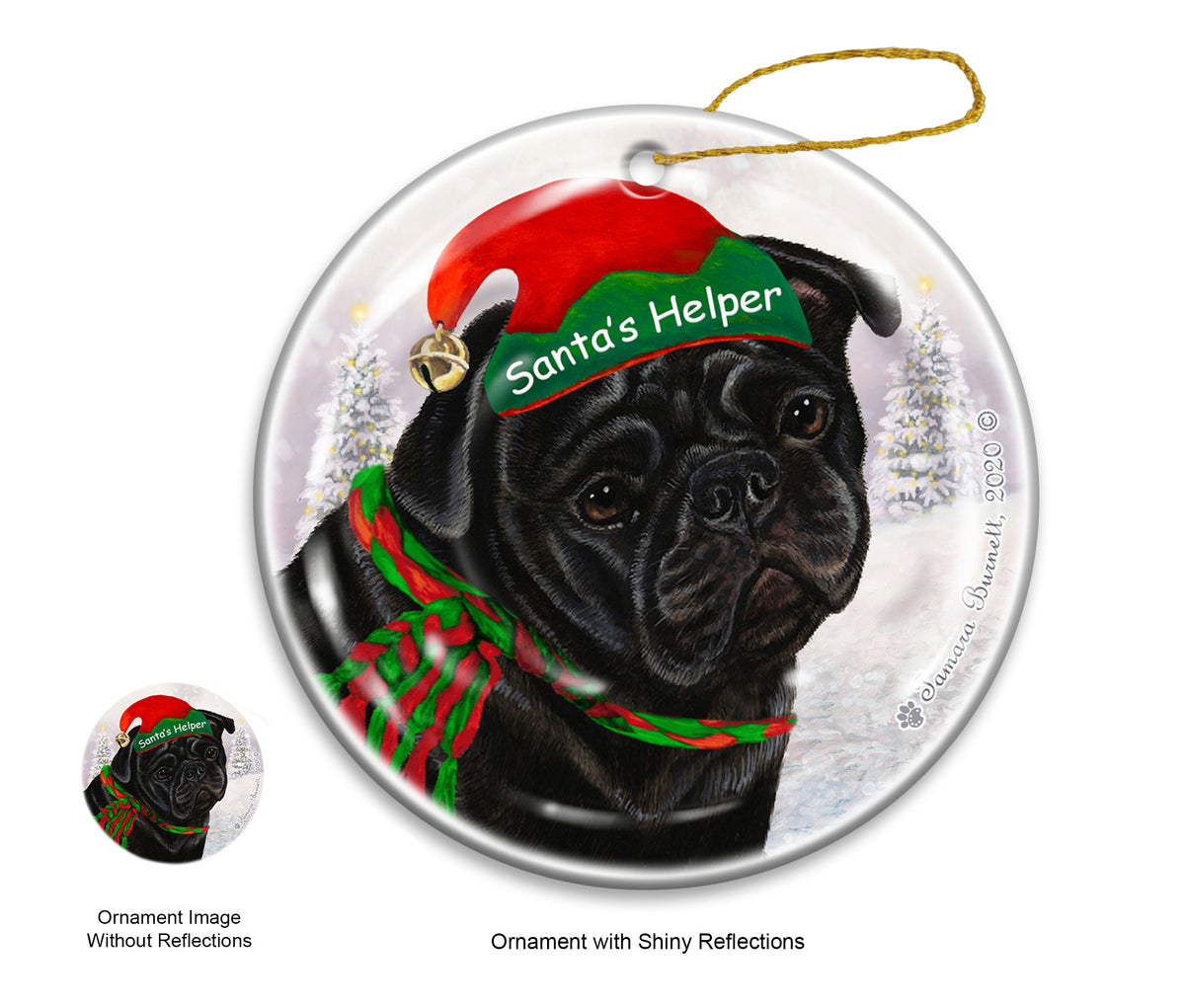 Pug - Santa's Helper Ornament