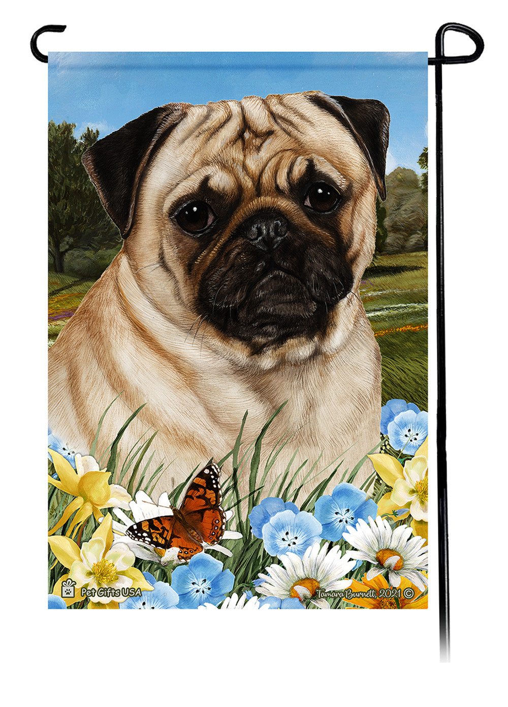 Puggle Summer Flowers - Garden Flag