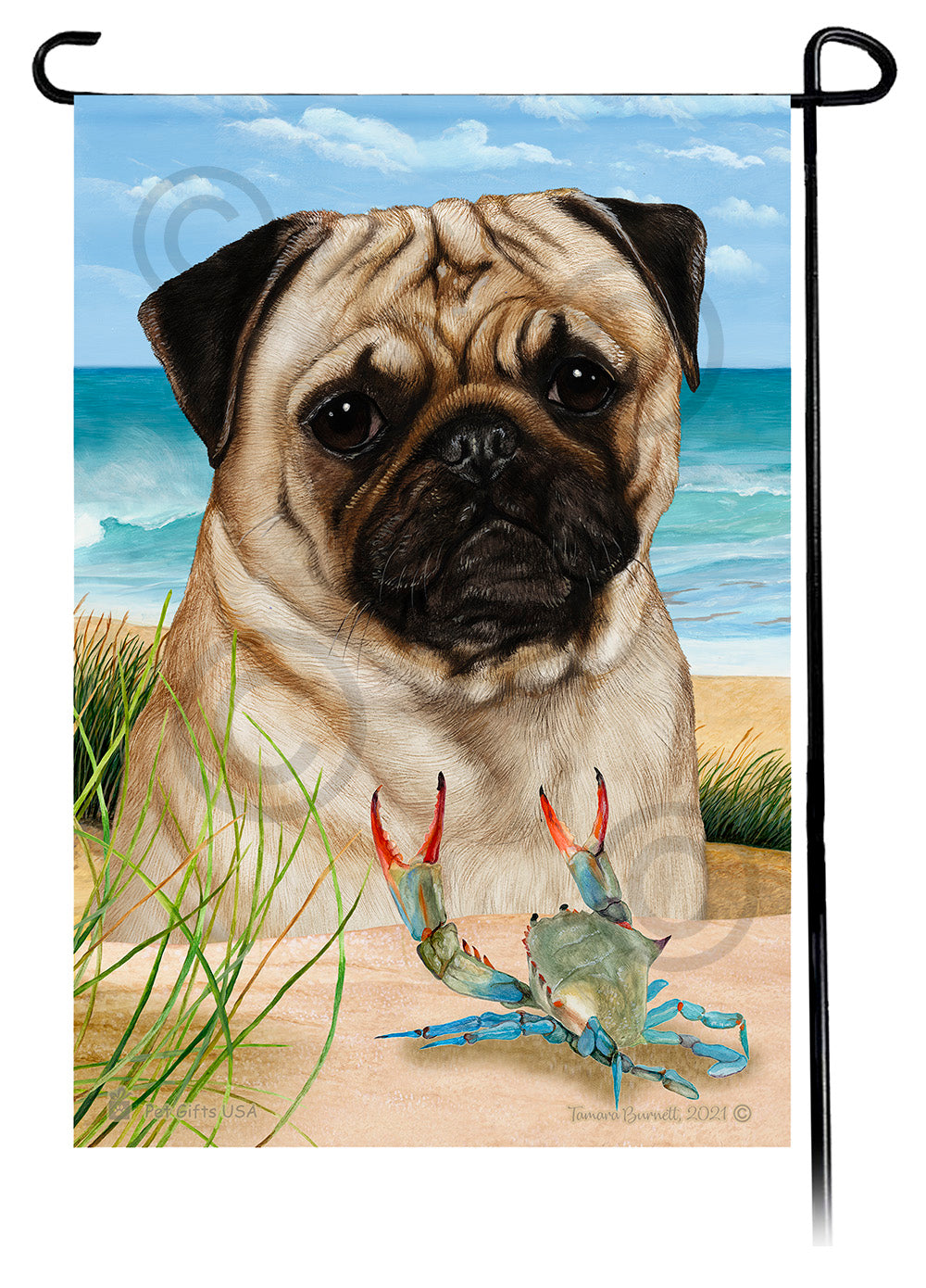 Pug Summer Flowers Garden Flag