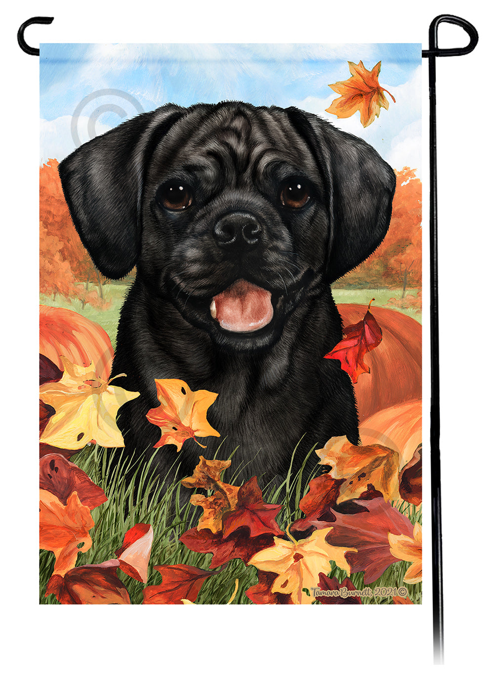 Puggle Falling Leaves Garden Flags