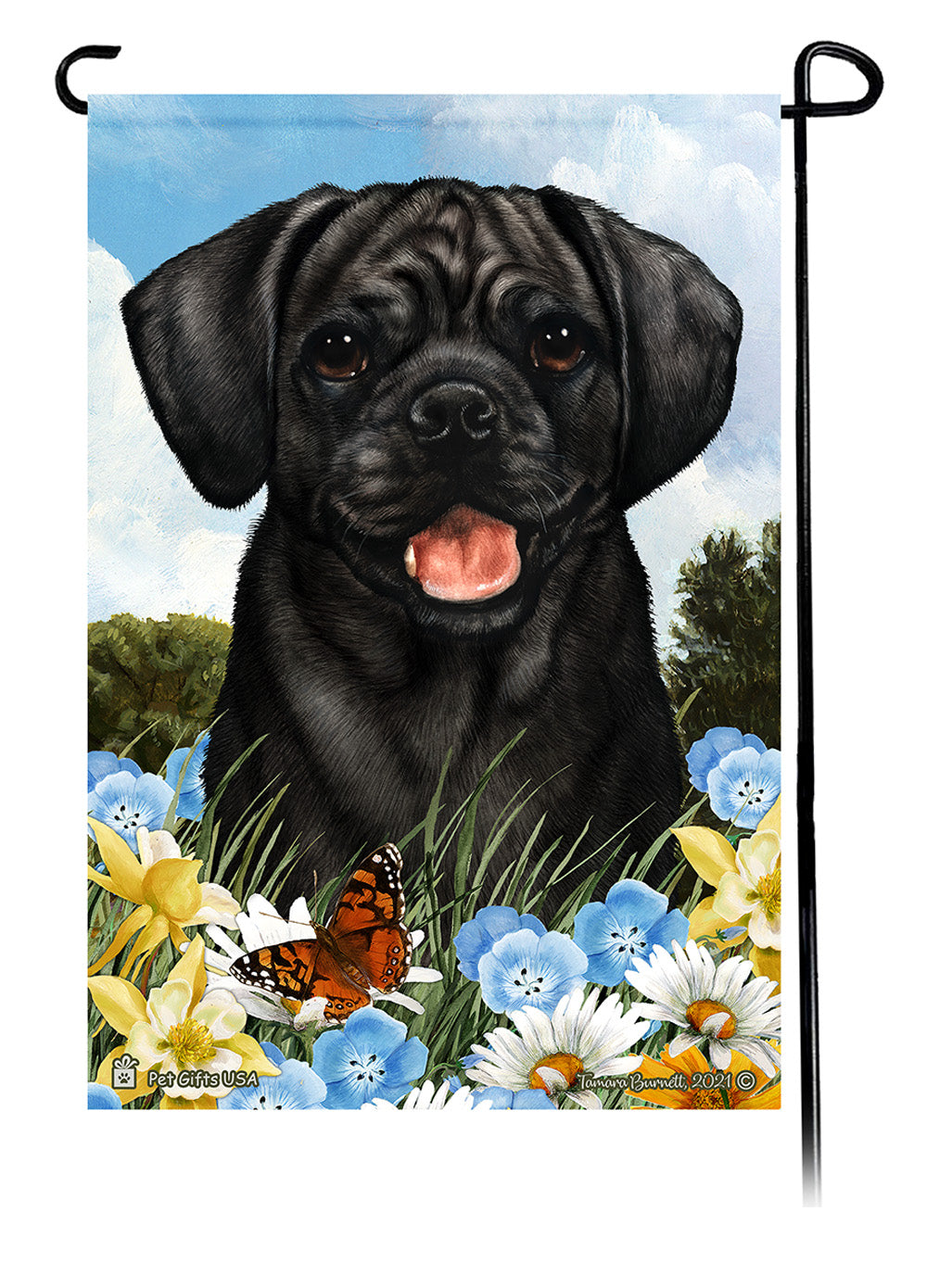 Puggle Summer Flowers - Garden Flag