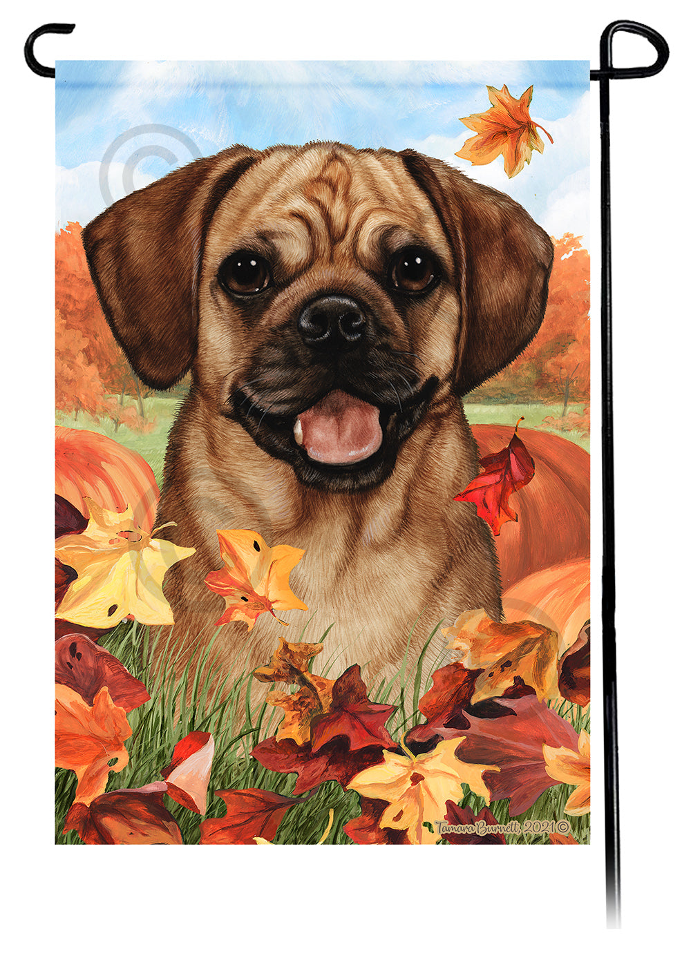 Puggle Falling Leaves - Garden Flag