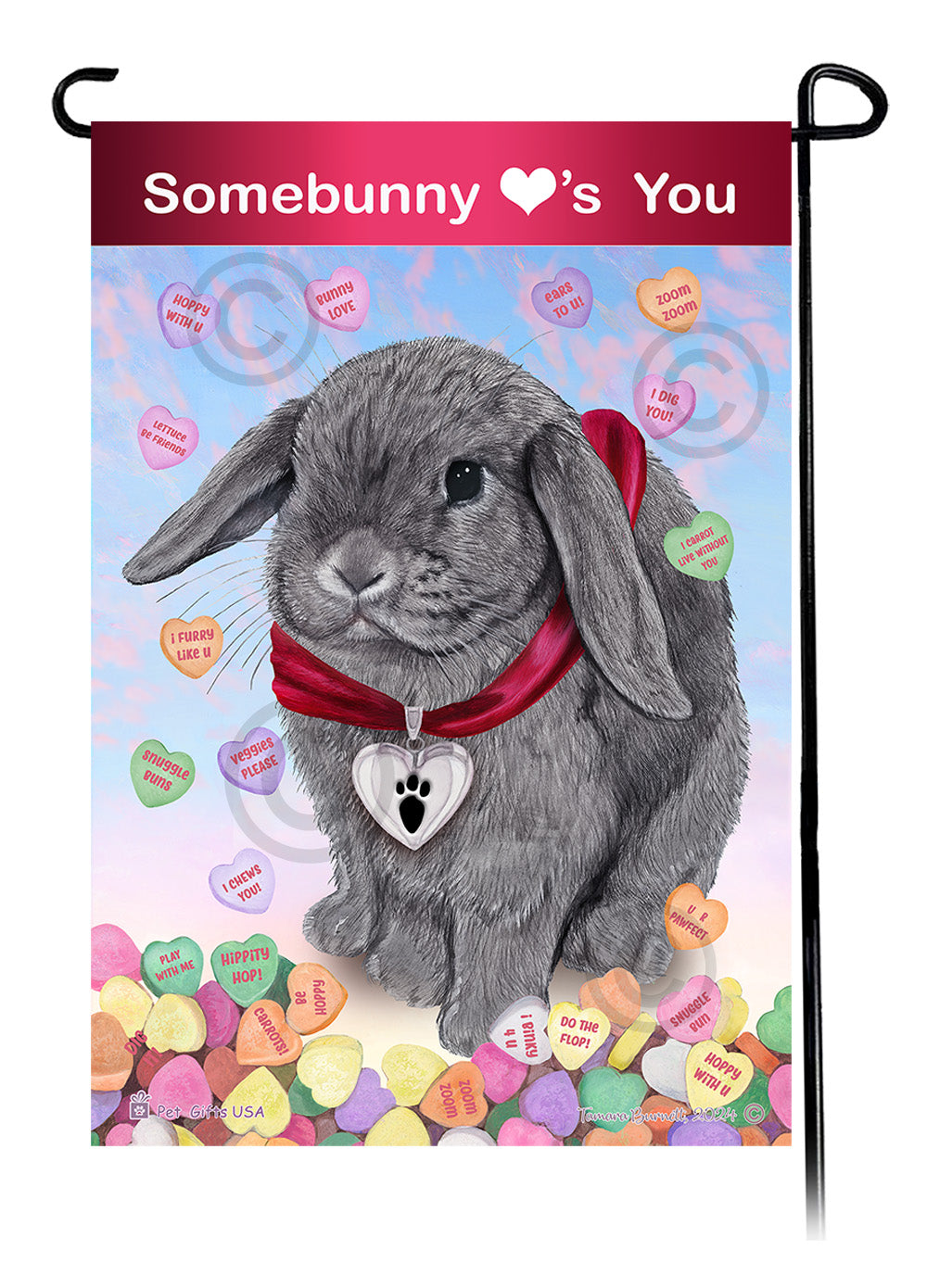 Mini Lop Rabbit Valentine Sweetheart - Garden Flag