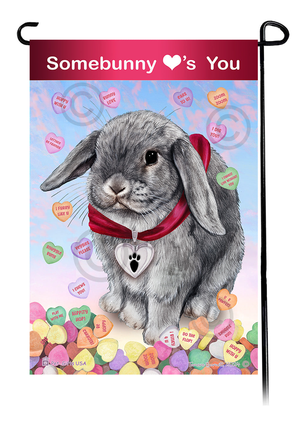 Mini Lop Rabbit Valentine Sweetheart - Garden Flag