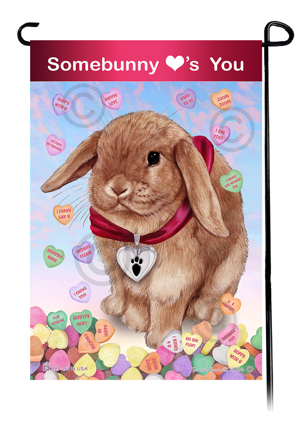 Mini Lop Rabbit Valentine Sweetheart - Garden Flag
